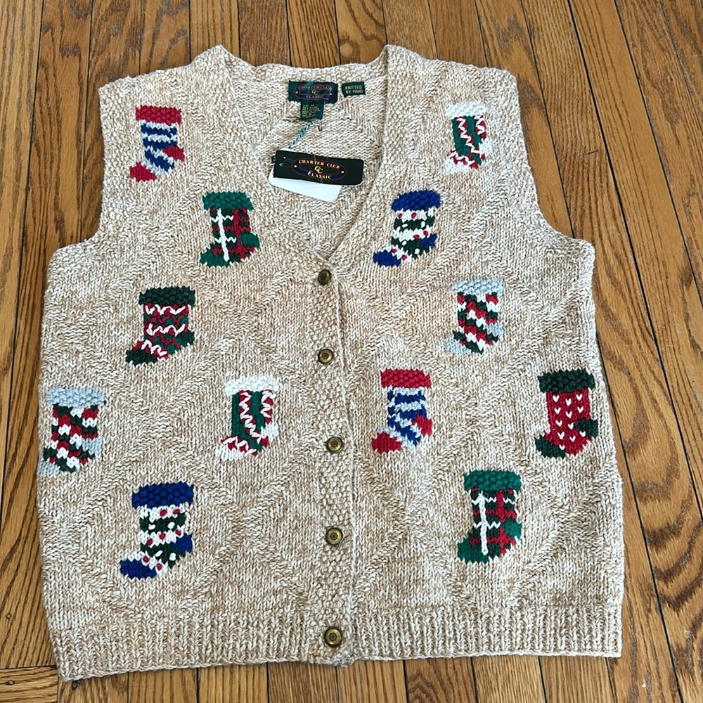 DEADSTOCK Charter Club Vintage Handknit Ugly Christmas Cardigan Sweater Vest